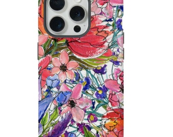 Floral Sketch iPhone Case: Tough Protective Cover, Colorful Flower Art