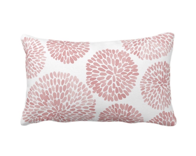 OUTDOOR Watercolor Chrysanthemum Throw Pillow/Cover Pale Coral/White 14 x 20" Lumbar Pillows/Covers, Abstract/Modern/Floral/Flower Print