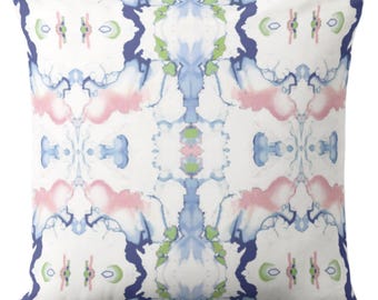 Watercolor Throw Pillow Cover, Pink & Blue Abstract Print