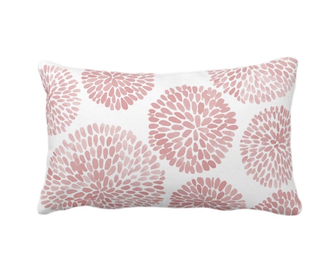 Watercolor Chrysanthemum Throw Pillow/Cover, Pale Coral/White 12 x 20" Lumbar Pillows/Covers Pink/Orange Abstract/Modern/Floral/Flower Print