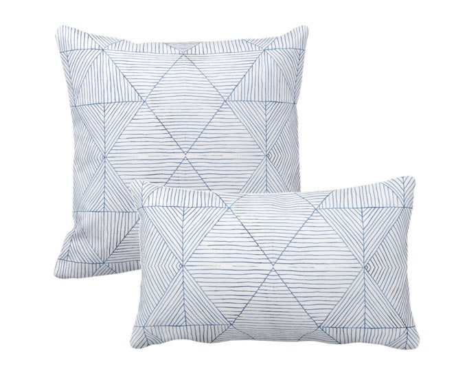 OUTDOOR Fine Line Geo Print Throw Pillow or Cover, Square or Lumbar Pillows/Covers, Navy Blue & White Minimal/Modern/Abstract/Lined Pattern
