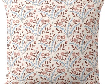 Tile Floral Square, Lumbar Throw Pillows or Covers, Red/Burgundy/Blue Botanical Block Print