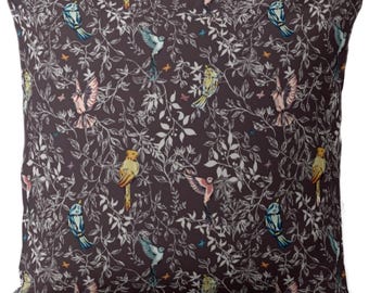 Bird Floral Square and Lumbar Throw Pillows or Covers, Raisin/Multi Colored Botanical Print