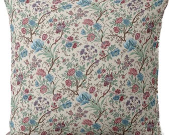 Vintage Floral Square and Lumbar Throw Pillows or Covers, Blue & Red Botanical Print