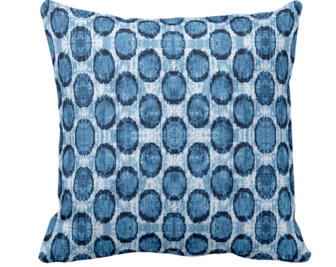 Ikat Ovals Print Throw Pillow or Cover 16, 18, 20, 22, 26" Sq Pillows or Covers, Indigo Blue Geometric/Circles/Dots/Dot/Geo/Polka Pattern