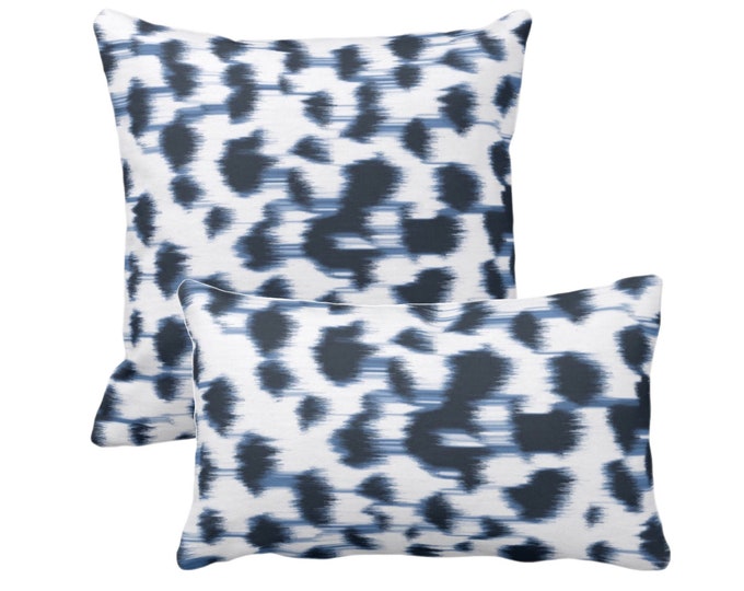 Ikat Abstract Animal Print Throw Square and Lumbar Pillows/Covers, Navy Blue/White Spots/Spotted/Dots/Dot/Geo/Painted Pillow or Cover