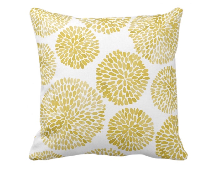 OUTDOOR Watercolor Chrysanthemum Throw Pillow/Cover, Lemon/White 14, 16, 18, 20, 26" Sq Pillows/Covers, Yellow Modern/Floral/Flower Print