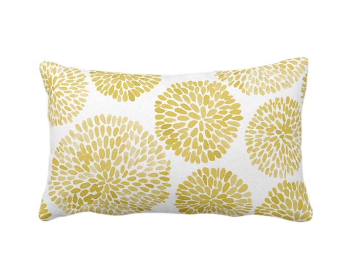 OUTDOOR Watercolor Chrysanthemum Throw Pillow/Cover Lemon/White 14 x 20" Lumbar Pillows/Covers, Yellow Abstract/Modern/Floral/Flower Print