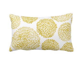 Watercolor Chrysanthemum Throw Pillow or Cover, Lemon/White 12 x 20" Lumbar Pillows/Covers, Pale Yellow Abstract/Modern/Floral/Flower Print
