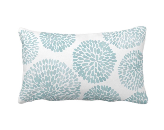 OUTDOOR Watercolor Chrysanthemum Throw Pillow/Cover Aqua/White 14 x 20" Lumbar Pillows/Covers Blue/Green Abstract/Modern/Floral/Flower Print