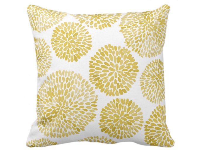 Watercolor Chrysanthemum Throw Pillow or Cover, Lemon/White 16, 18, 20, 22, 26" Sq Pillows/Covers, Light Yellow Modern/Floral/Flower Print