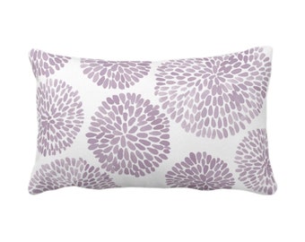 OUTDOOR Watercolor Chrysanthemum Throw Pillow or Cover Dusty Purple/White 14 x 20" Lumbar Pillows/Covers Abstract/Modern/Floral/Flower Print