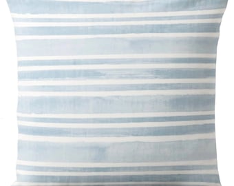 Coastal Blue Stripe Throw Pillow Cover, Watercolor Print