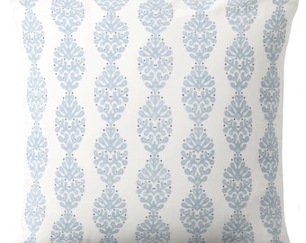 Coastal Blue Floral Block Print Throw Pillow Cover