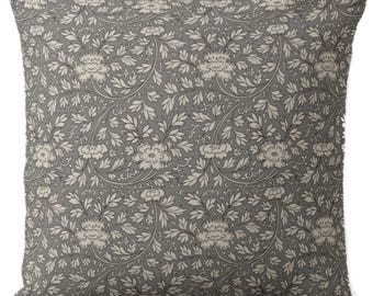Neutral Wildflowers Square and Lumbar Throw Pillows or Covers, Warm Gray Botanical Print