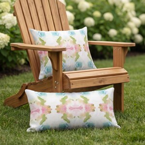 OUTDOOR Mirrored Watercolor Throw Pillow/Cover Square and Lumbar Pillows, Pink/Green/Aqua Abstract Modern/Colorful Print