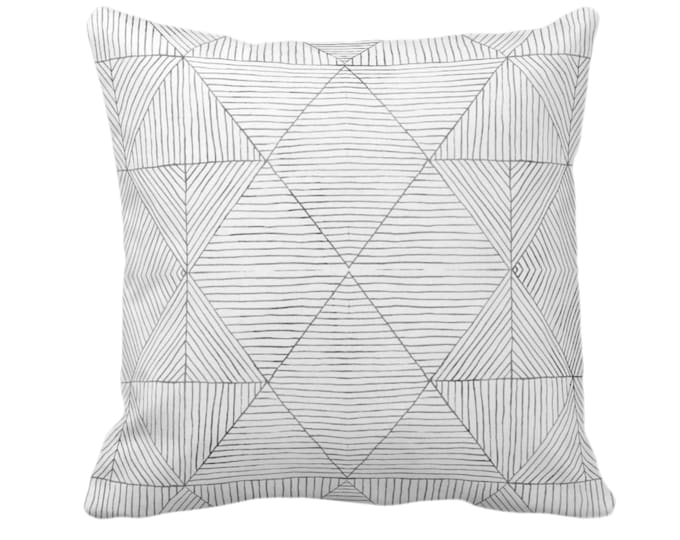 OUTDOOR Fine Line Geo Print Throw Pillow or Cover 16, 18, 20, 26" Sq Pillows/Covers, Charcoal Dark Gray Minimal/Geometric/Modern/Abstract