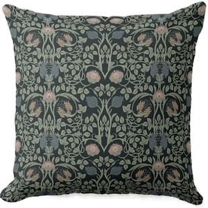 Nouveau Floral Square and Lumbar Throw Pillows or Covers, Dark Green Botanical Print