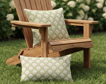 OUTDOOR Floral Throw Pillow Cover, Green Block Print