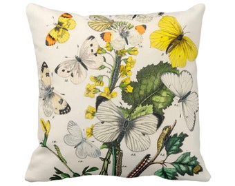 Butterfly Print Throw Pillow Cover, Floral Accent Pillow
