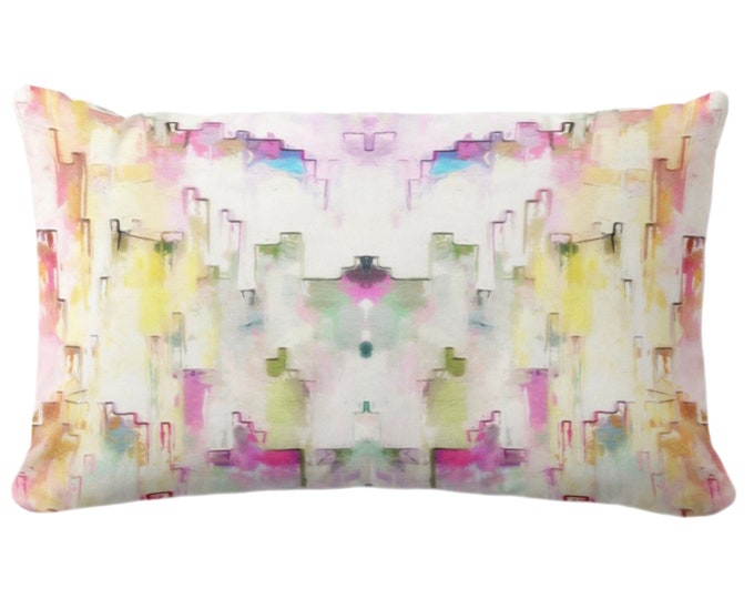 Mirrored Abstract Throw Pillow or Cover 12 x 20" Lumbar Pillows/Covers Candy Pink/Green/Purple Abstract Modern/Colorful/Bright Painted Print