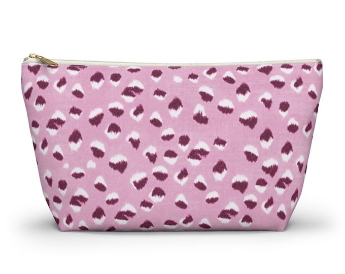 Animal Print Zippered Pouch, Bright Pink & White Spots Design, Cosmetics/Pencil/Make-Up Organizer/Bag, Candy Spotted Leopard Pattern/Design
