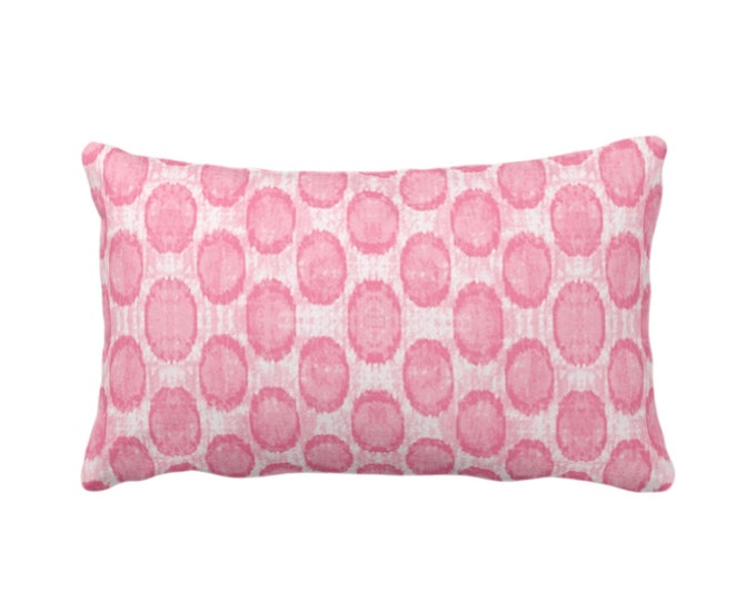 Ikat Ovals Print Throw Pillow or Cover 12 x 20" Lumbar/Oblong Pillows or Covers, Petal Pink Geometric/Circles/Dots/Dot/Geo/Polka Pattern