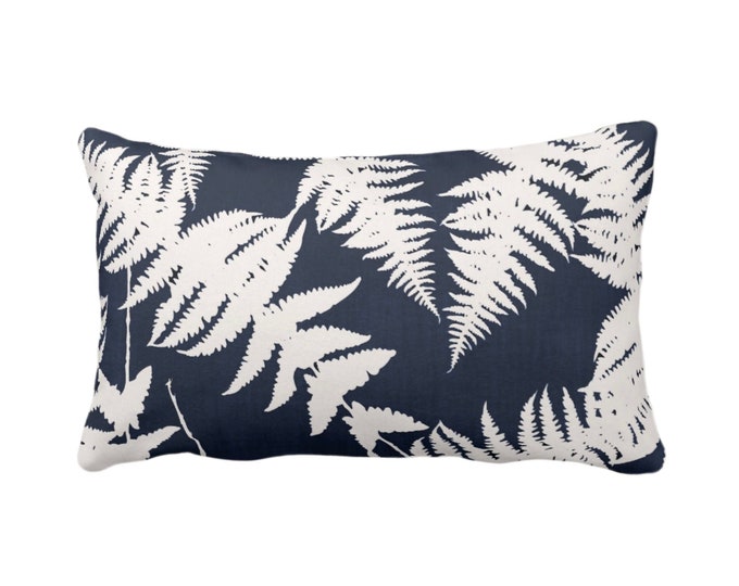 Fern Silhouette Throw Pillow or Cover, Dark Navy/Ivory Print 12 x 20" Lumbar Pillows or Covers, Blue Modern Botanical Leaf/Leaves/Plants