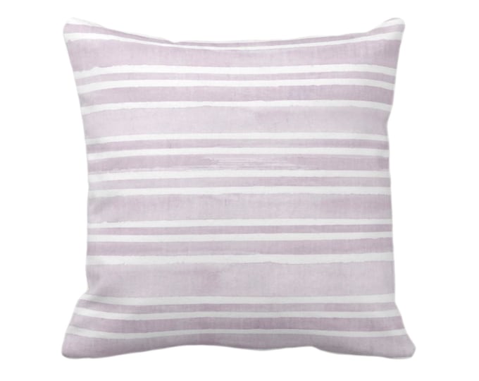 OUTDOOR Watercolor Stripe Throw Pillow/Cover, Palest Plum/White 16, 18, 20, 26" Sq Pillows/Covers, Purple Stripes/Striped/Lines/Painted