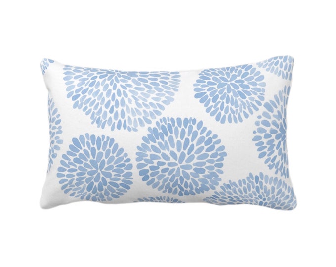 Watercolor Chrysanthemum Throw Pillow or Cover, Cornflower/White 12 x 20" Lumbar Pillows/Covers, Blue Abstract/Modern/Floral/Flower Print