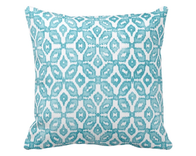 Teal Ikat Print Throw Pillow or Cover 16, 18, 20, 22 or 26" Sq Pillows/Covers, White/Aqua Geometric/Diamonds/Dots/Diamond/Trellis/Geo/Lines