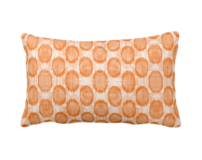 Ikat Ovals Print Throw Pillow or Cover 12 x 20" Lumbar/Oblong Pillows/Covers, Canteloupe Orange Geometric/Circles/Dots/Dot/Geo/Polka Pattern