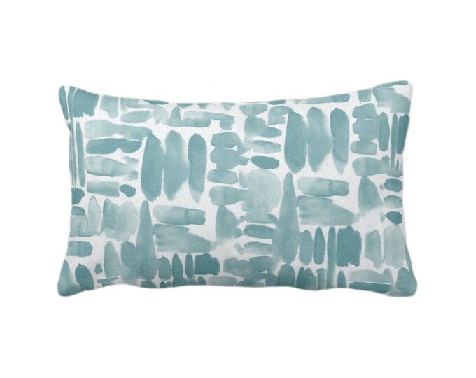 OUTDOOR Brush Strokes Throw Pillow or Cover, Lagoon Blue/Green 14 x 20" Lumbar Pillows/Covers, Watercolor/Hand-Painted/Modern/Geometric