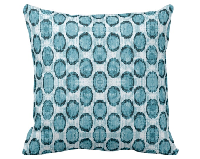 OUTDOOR Ikat Ovals Print Throw Pillow or Cover 14, 16, 18, 20, 26" Sq Pillows/Covers, Teal Blue Geometric/Circles/Dots/Dot/Geo/Polka Pattern