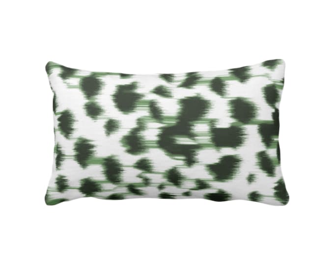 Ikat Abstract Animal Print Throw Pillow or Cover 12 x 20" Lumbar Pillows/Covers, Kale Green/White Spots/Spotted/Dots/Dot/Geo/Painted Pattern