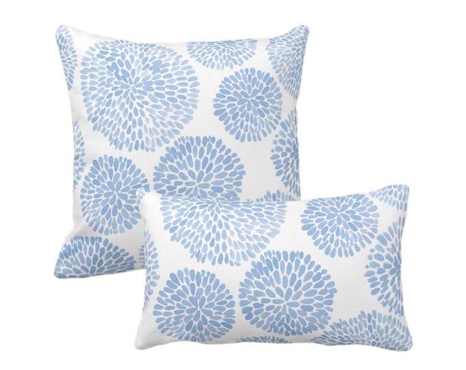 OUTDOOR Watercolor Chrysanthemum Throw Pillow/Cover, French Blue/White Square or Lumbar Pillows/Covers, Cornflower Blue Modern/Floral Print