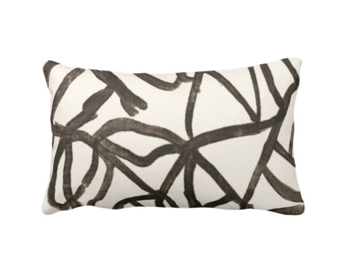 Abstract Throw Pillow or Cover, Ivory/Smoky Quartz 12 x 20" Lumbar Pillows or Covers, Painted Brown/Charcoal Modern/Geometric/Lines Print