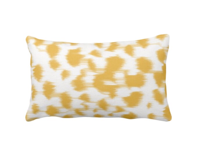 OUTDOOR Ikat Abstract Animal Print Throw Pillow or Cover 14 x 20" Lumbar Pillows/Covers, Citron Yellow/White Spots/Spotted/Painted Pattern