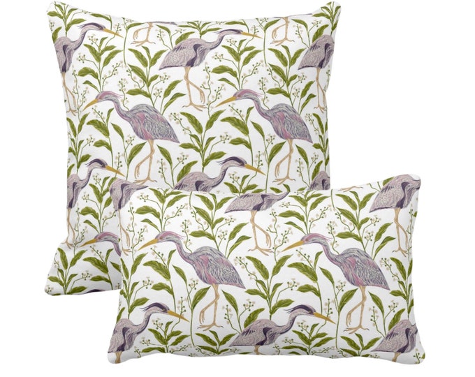 Purple Heron Throw Pillow or Cover 12x20, 16, 18, 20, 22, 26" Sq Pillows/Covers Multi Green Bird/Birds Naturalist Print/Pattern Toile/Nature