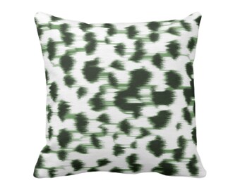 Ikat Abstract Animal Print Throw Pillow or Cover 16, 18, 20, 22, 26" Sq Pillows/Covers, Kale Green/White Spots/Spotted/Dots/Dot/Geo/Painted