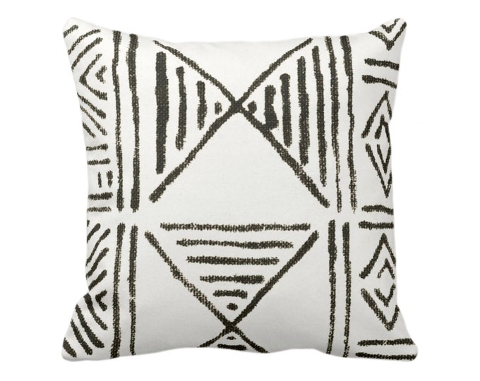 OUTDOOR Mud Cloth Printed Throw Pillow/Cover, Off-White/Black 16, 18, 20, 26" Sq Pillows/Covers, Mudcloth/Boho/Geometric/African Pattern