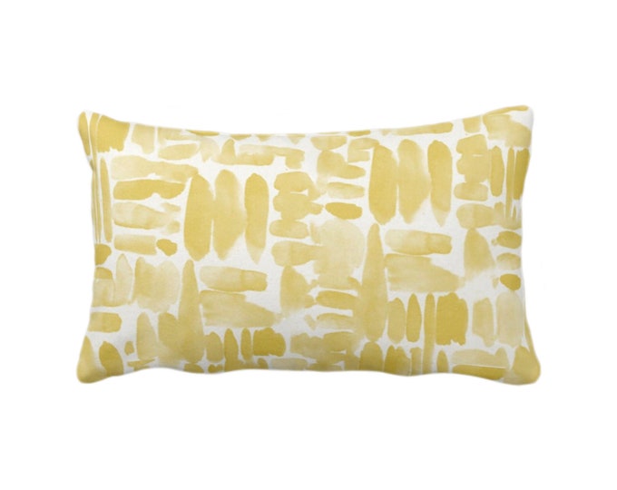 Brush Strokes Throw Pillow or Cover, Yellow/White 12 x 20" Lumbar Pillows/Covers, Watercolor/Hand-Painted/Modern/Abstract/Geometric Print