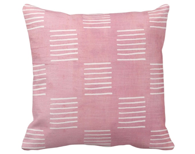 OUTDOOR Mud Cloth Lines Printed Throw Pillow or Cover, Pink/White 14, 16, 18, 20, 26" Sq Pillows/Covers, Mudcloth/Boho/Geometric/African