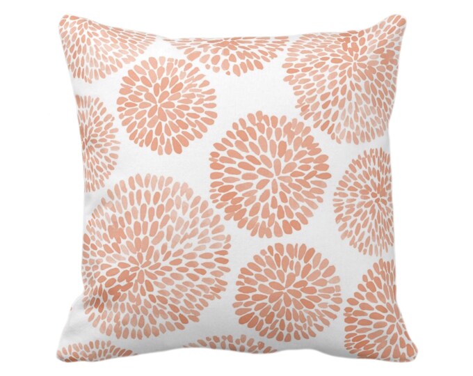 OUTDOOR Watercolor Chrysanthemum Throw Pillow/Cover, Peach/White 14, 16, 18, 20, 26" Sq Pillows/Covers, Orange Modern/Floral/Flower Print