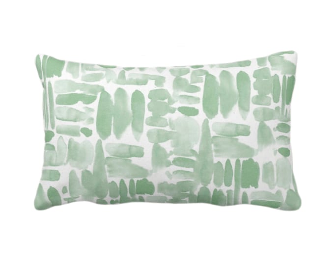 Brush Strokes Throw Pillow/Cover, Grass Green/White 12 x 20" Lumbar Pillows/Covers, Watercolor/Hand-Painted/Modern/Abstract/Geometric Print