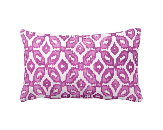 OUTDOOR Berry Ikat Stripe Throw Pillow or Cover 14 x 20" Lumbar Pillows/Covers, Bright Purple/White Geometric/Diamonds/Dots/Diamond/Trellis