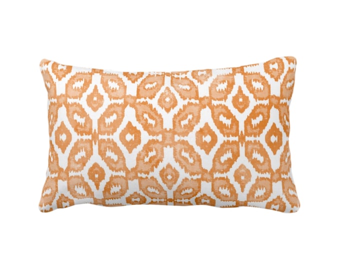 Canteloupe Ikat Print Throw Pillow or Cover 12 x 20" Lumbar Pillows/Covers, Orange & White Geometric/Diamonds/Dots/Diamond/Trellis/Geo