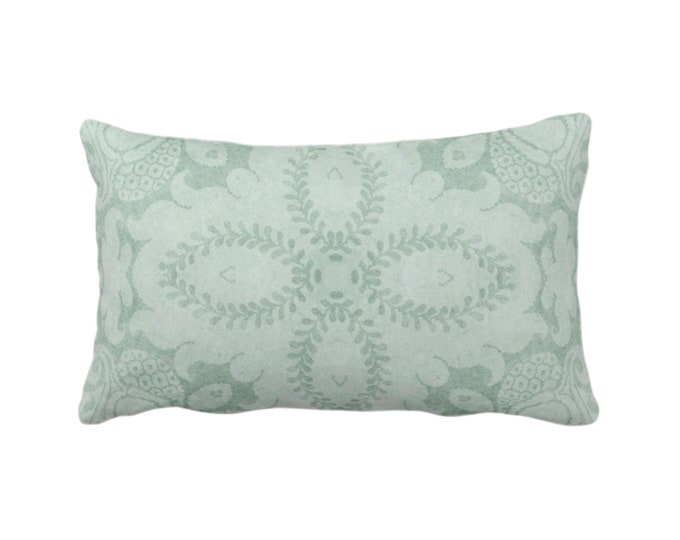 Nouveau Damask Throw Pillow or Cover, Celadon Green 12 x 20" Lumbar/Oblong Pillows/Covers Dusty Mint, Floral/Modern/Organic Print/Pattern