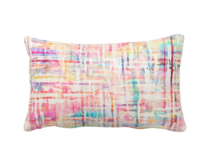 READY TO SHIP Watercolor Tweed Throw Pillow Cover, Multi-Colored Geometric Print 14 x 20" Lumbar/Oblong, Abstract/Lines/Stripes Pattern