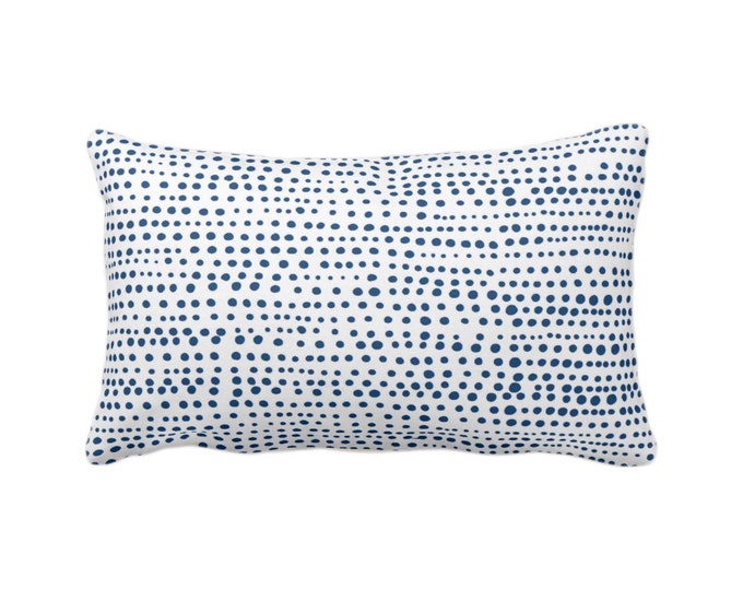 OUTDOOR Dot Line Throw Pillow or Cover, Navy Blue/White Print 14 x 20" Lumbar Pillows/Covers, Dots/Lines/Geometric/Modern/Farmhouse/Minimal